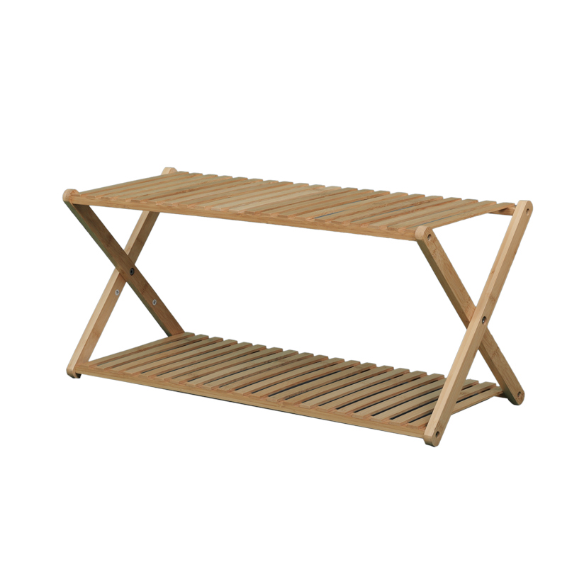 X-shaped two-layer bamboo shoe rack