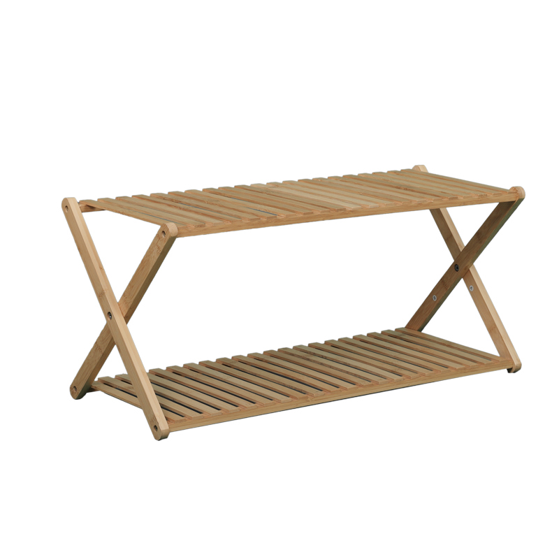 X-shaped two-layer bamboo shoe rack