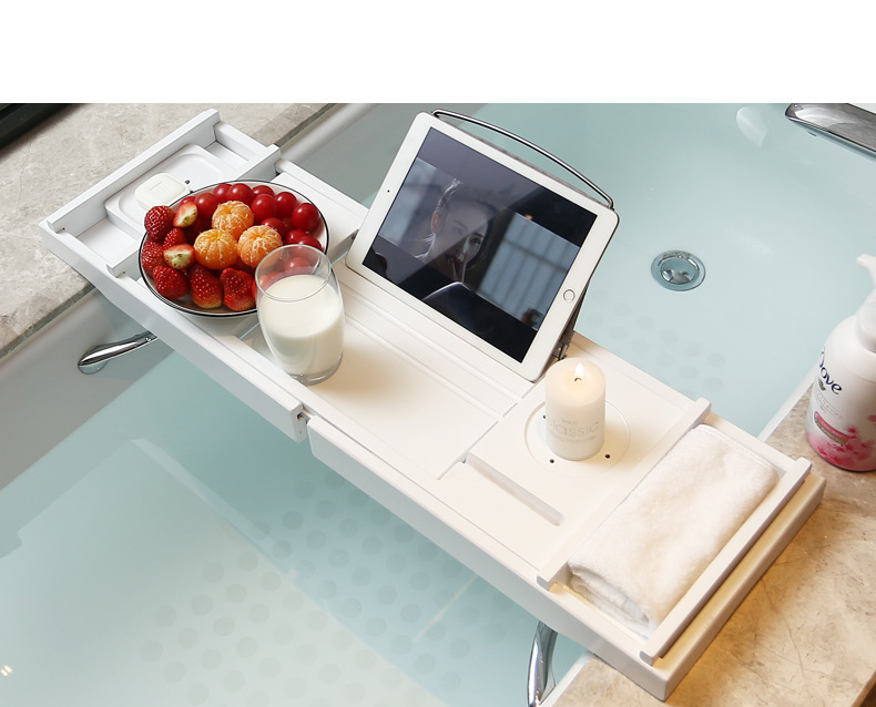 Bathtub Caddy With Wine Glass Holder And Book Stand