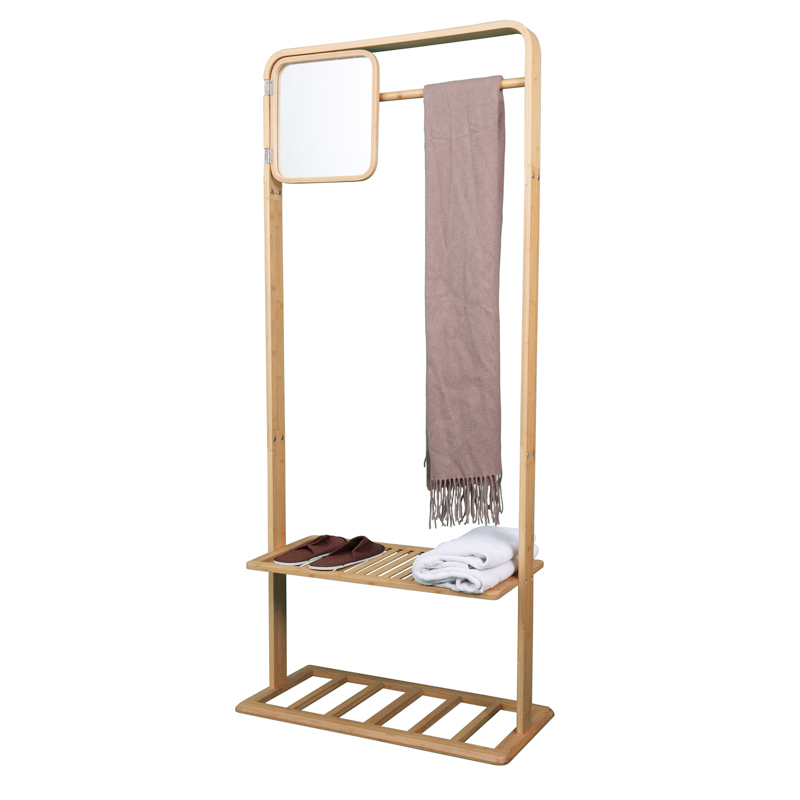 Curved coat hanger with small square mirror