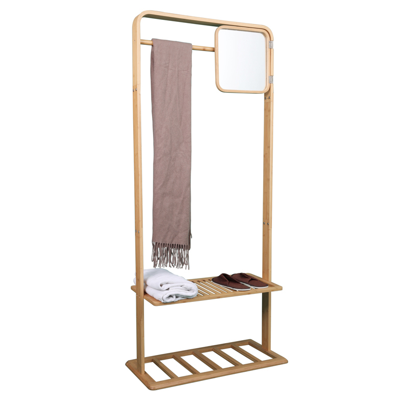 Curved coat hanger with small square mirror