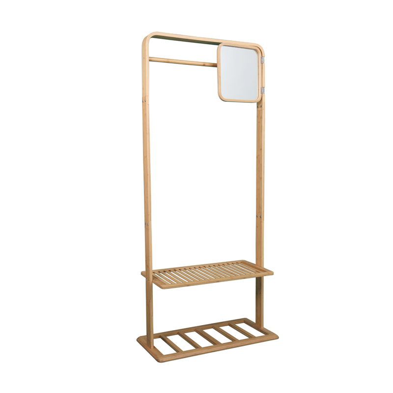 Curved coat hanger with small square mirror